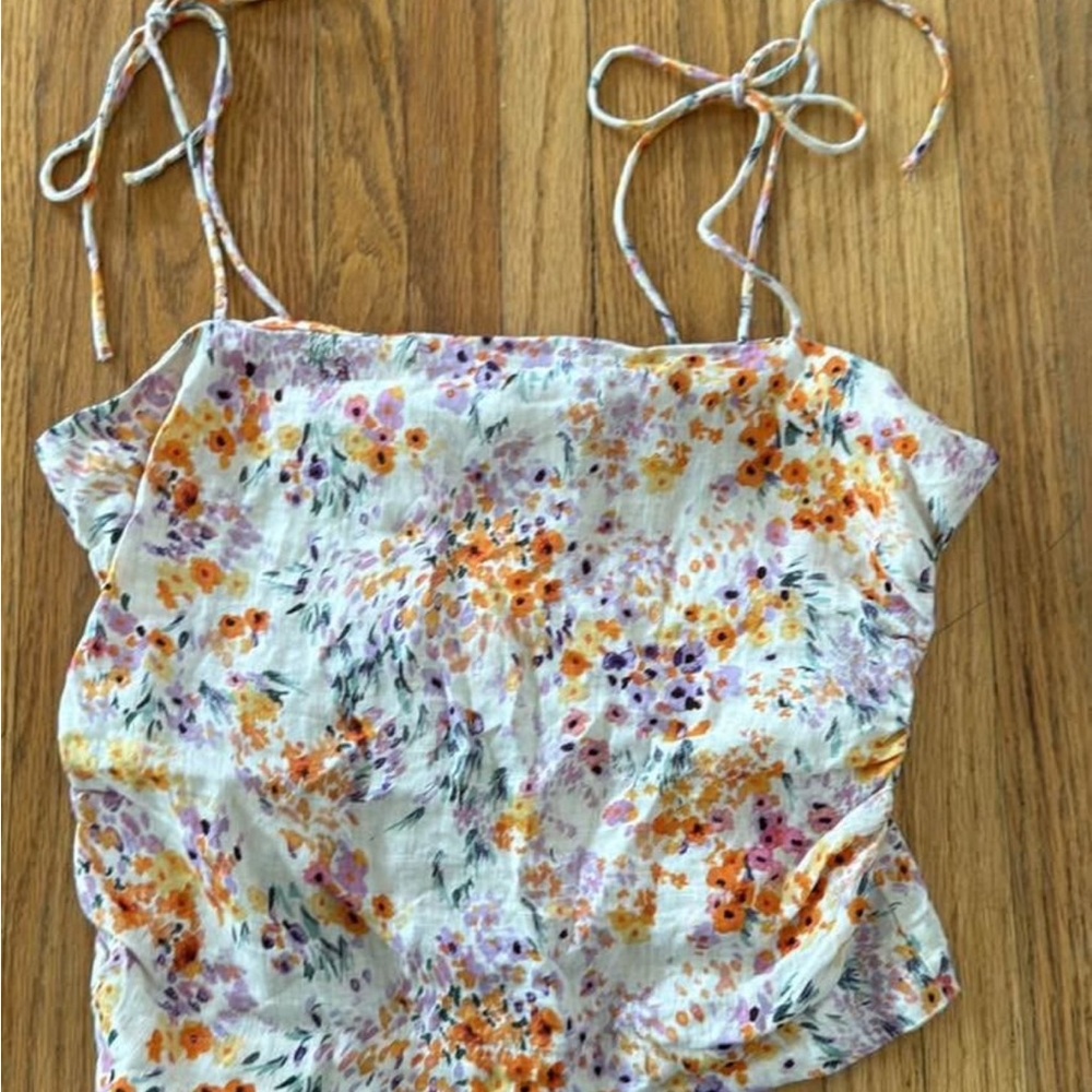 H&M floral linen crop top size small